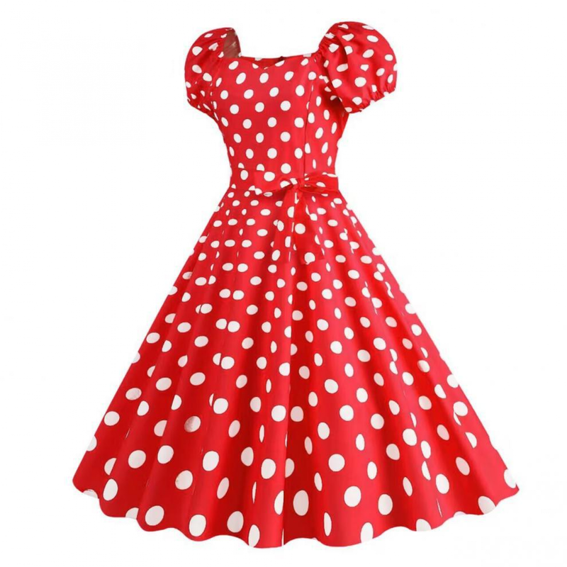 Women 50s Vintage Polka Dot Short Sleeve Cocktail Swing A Line Dress - AwwwCos