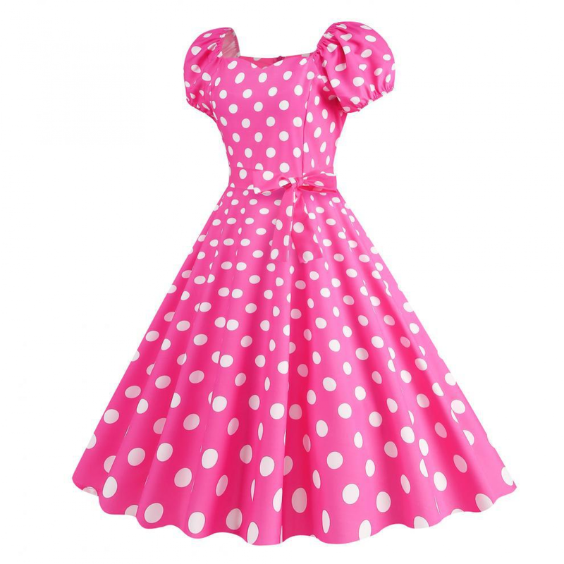 Women 50s Vintage Polka Dot Short Sleeve Cocktail Swing A Line Dress - AwwwCos