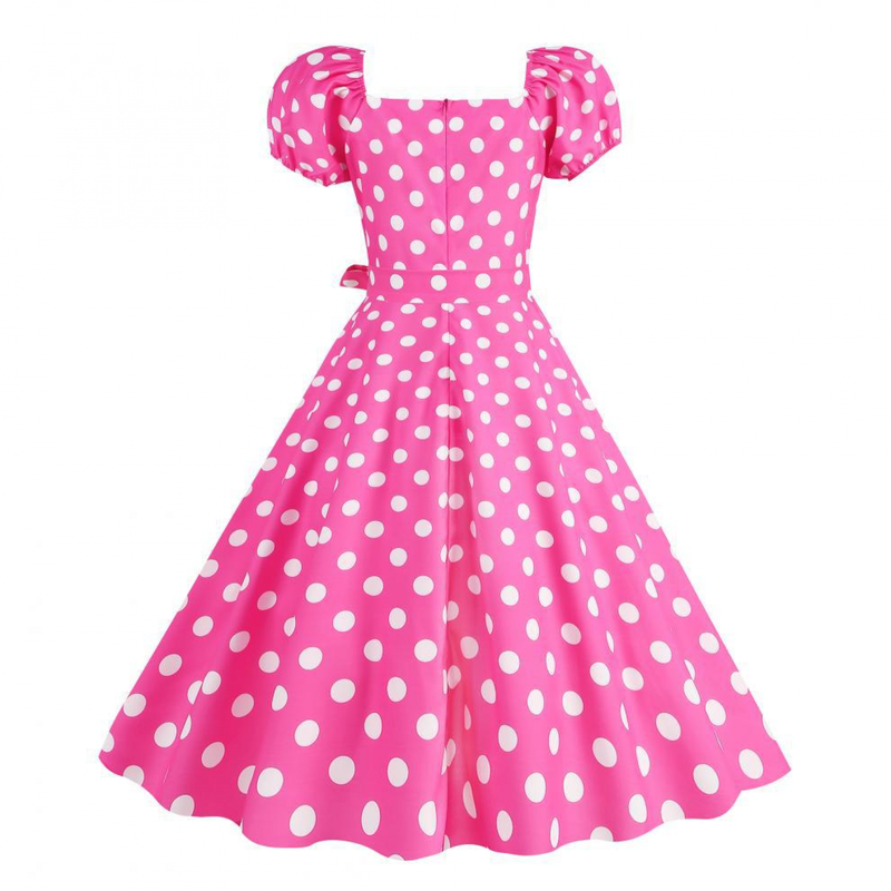 Women 50s Vintage Polka Dot Short Sleeve Cocktail Swing A Line Dress - AwwwCos