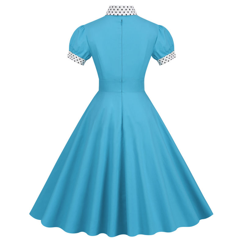 Women 50s Vintage Polka Dot Turn-Down Collar Cocktail Swing Dress - AwwwCos