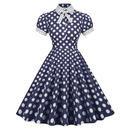 Women 50s Vintage Polka Dot Turn-Down Collar Cocktail Swing Dress - AwwwCos