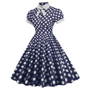 Women 50s Vintage Polka Dot Turn-Down Collar Cocktail Swing Dress - AwwwCos