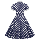 Women 50s Vintage Polka Dot Turn-Down Collar Cocktail Swing Dress - AwwwCos