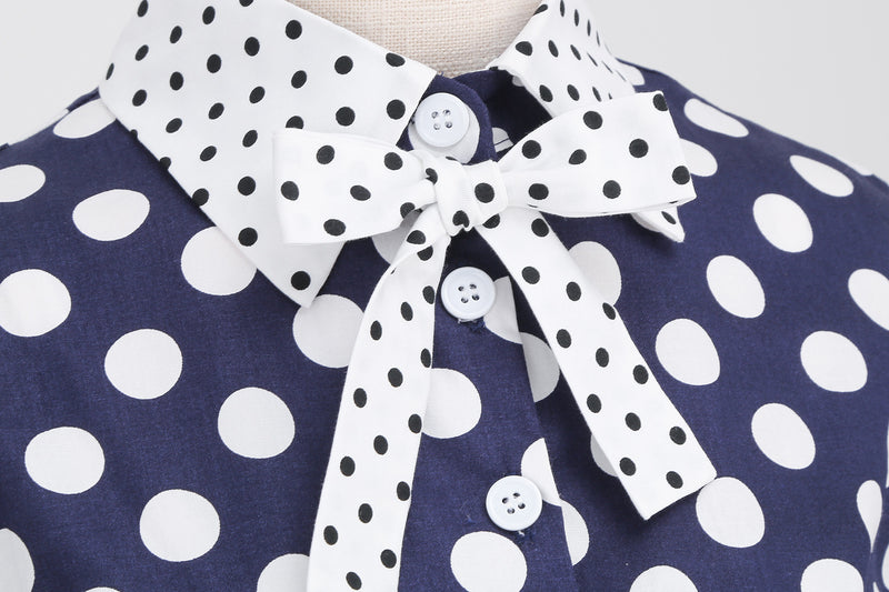 Women 50s Vintage Polka Dot Turn-Down Collar Cocktail Swing Dress - AwwwCos