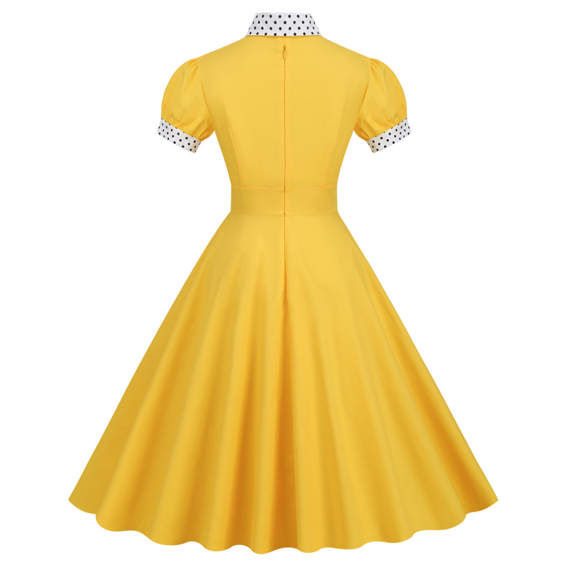 Women 50s Vintage Polka Dot Turn-Down Collar Cocktail Swing Dress - AwwwCos