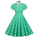 Women 50s Vintage Polka Dot Turn-Down Collar Cocktail Swing Dress - AwwwCos