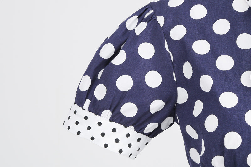 Women 50s Vintage Polka Dot Turn-Down Collar Cocktail Swing Dress - AwwwCos
