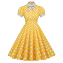 Women 50s Vintage Polka Dot Turn-Down Collar Cocktail Swing Dress - AwwwCos