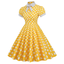 Women 50s Vintage Polka Dot Turn-Down Collar Cocktail Swing Dress - AwwwCos