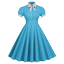 Women 50s Vintage Polka Dot Turn-Down Collar Cocktail Swing Dress - AwwwCos