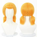 Women Anime Jessie Cosplay Wig Orange Hair Curled Bangs Double Ponytails
