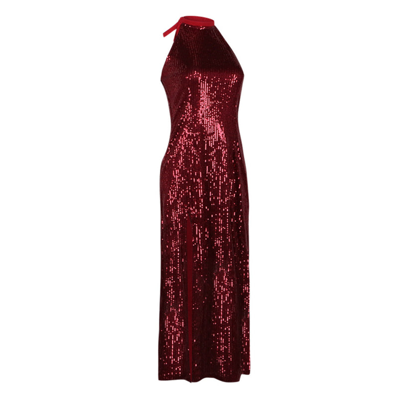 Women Ballerina Eve Cosplay Costume Burgundy Red Sequin Evening Dress - AwwwCos