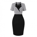 Women Blazer Collar Plaid Formal Work Pencil Wiggle Dress - AwwwCos