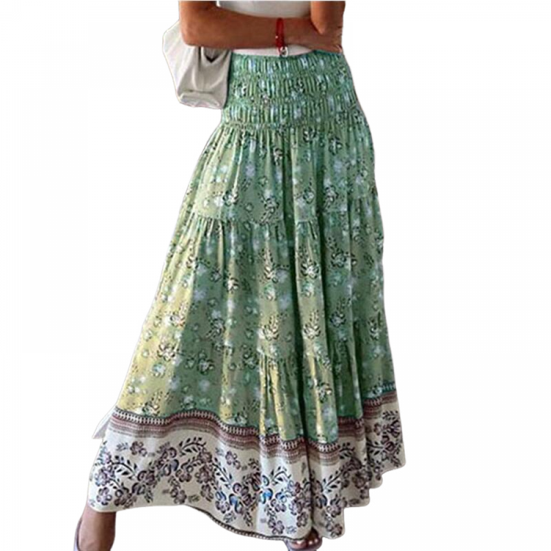 Women Bohemian Long Skirts High Waist Boho A Line Pleated Maxi Skirts - AwwwCos