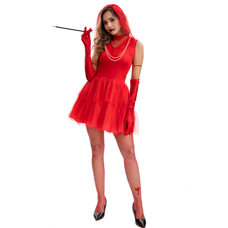 Women Bride Cosplay Red Gothic Wedding Dress Goth Bride The Dead Costume - AwwwCos