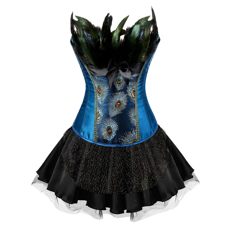 Women Bustier Lingerie Peacock Feather Corsets Dress Bodshaper Bodice