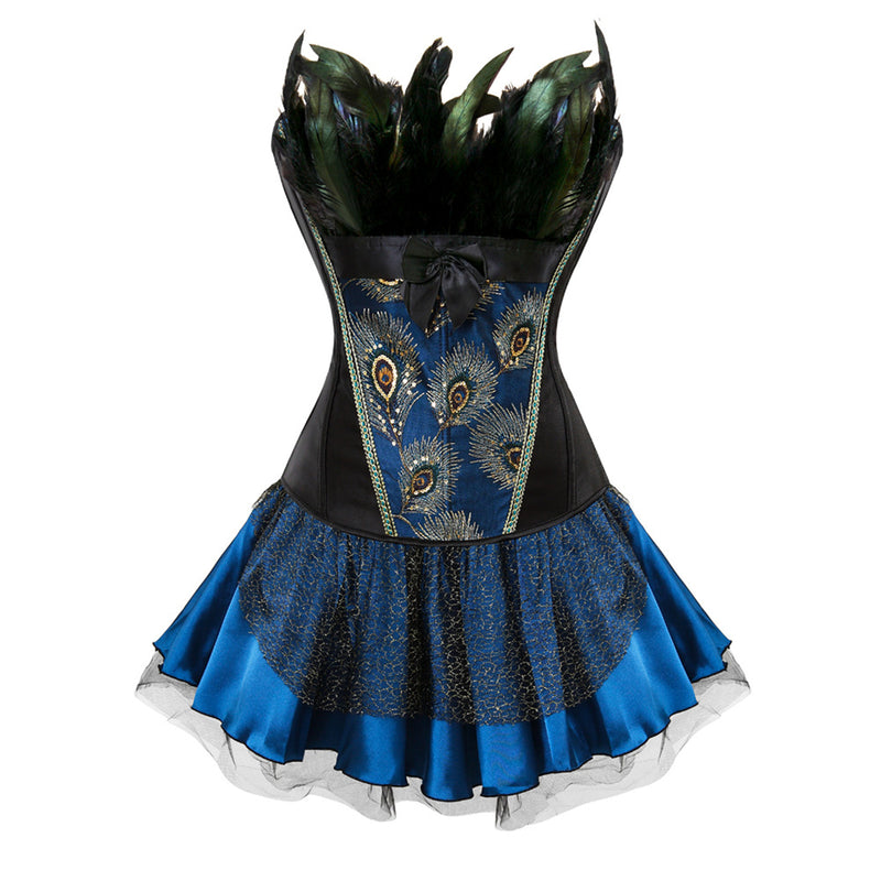 Women Bustier Lingerie Peacock Feather Corsets Dress Bodshaper Bodice