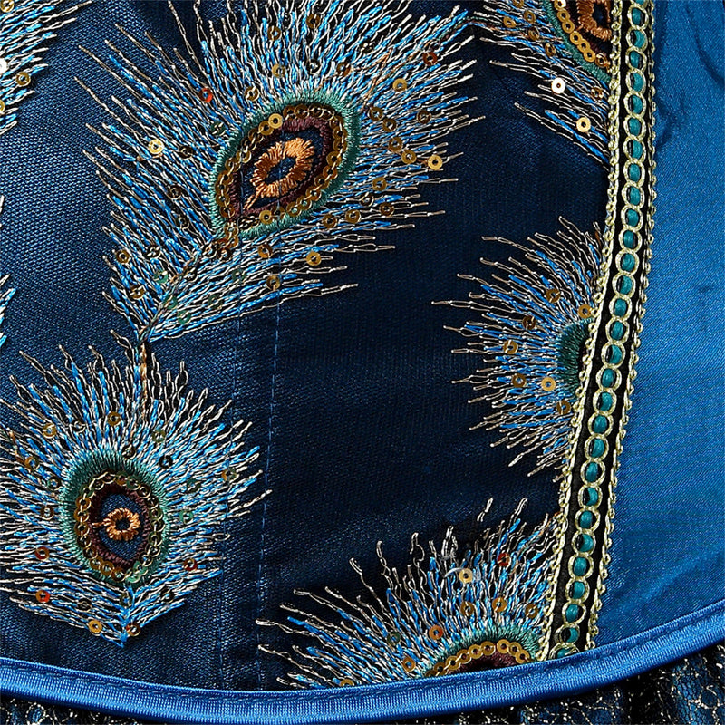 Women Bustier Lingerie Peacock Feather Corsets Dress Bodshaper Bodice