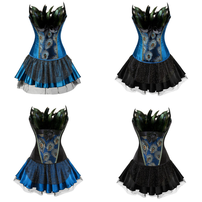 Women Bustier Lingerie Peacock Feather Corsets Dress Bodshaper Bodice