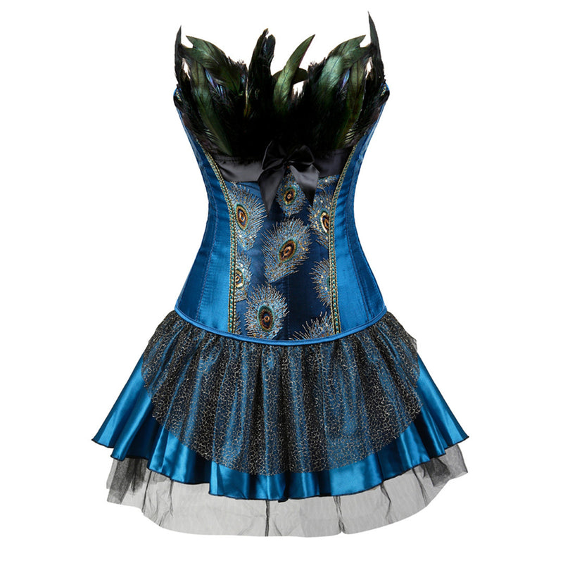 Women Bustier Lingerie Peacock Feather Corsets Dress Bodshaper Bodice