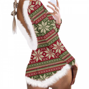 Women Christmas Bodysuit Long Sleeve Button Down V Neck Print Sleepwear