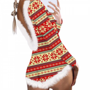 Women Christmas Bodysuit Long Sleeve Button Down V Neck Print Sleepwear