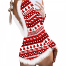 Women Christmas Bodysuit Long Sleeve Button Down V Neck Print Sleepwear