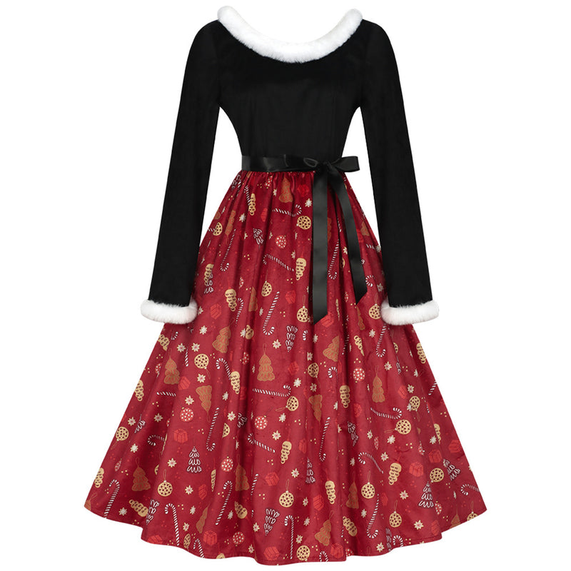 Women Christmas Cosplay Print Dress Stage Performance Costumes