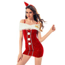 Women Christmas Mrs Claus Cosplay Costume Cocktail Party Red Sequin Dress - AwwwCos