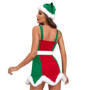 Women Christmas Mrs Claus Cosplay Costume Red Green Velvet Dress Hat - AwwwCos