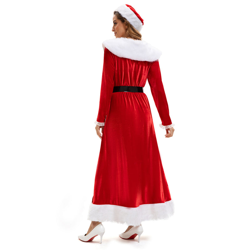Women Christmas Mrs Santa Claus Cosplay Costume Long Sleeve Dress - AwwwCos