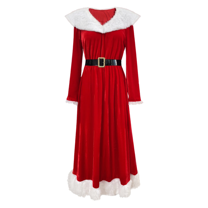 Women Christmas Mrs Santa Claus Cosplay Costume Long Sleeve Dress - AwwwCos