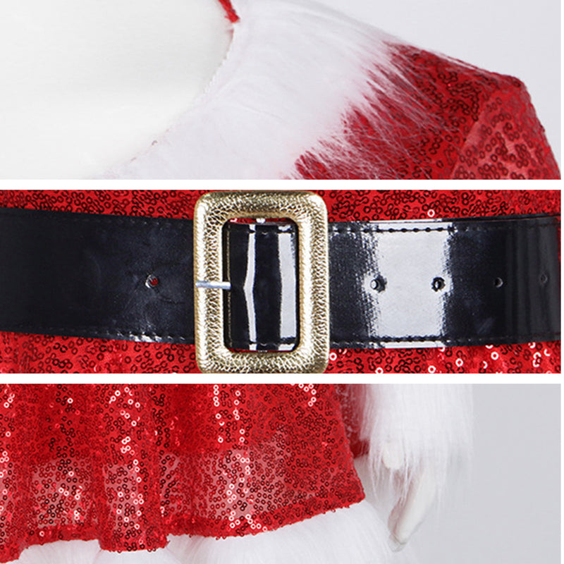 Women Christmas Mrs Santa Claus Cosplay Costume Sequin Mini Dress Hat - AwwwCos