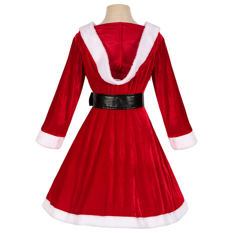 Women Christmas Party Event Cosplay Costume Hooded Red Dress