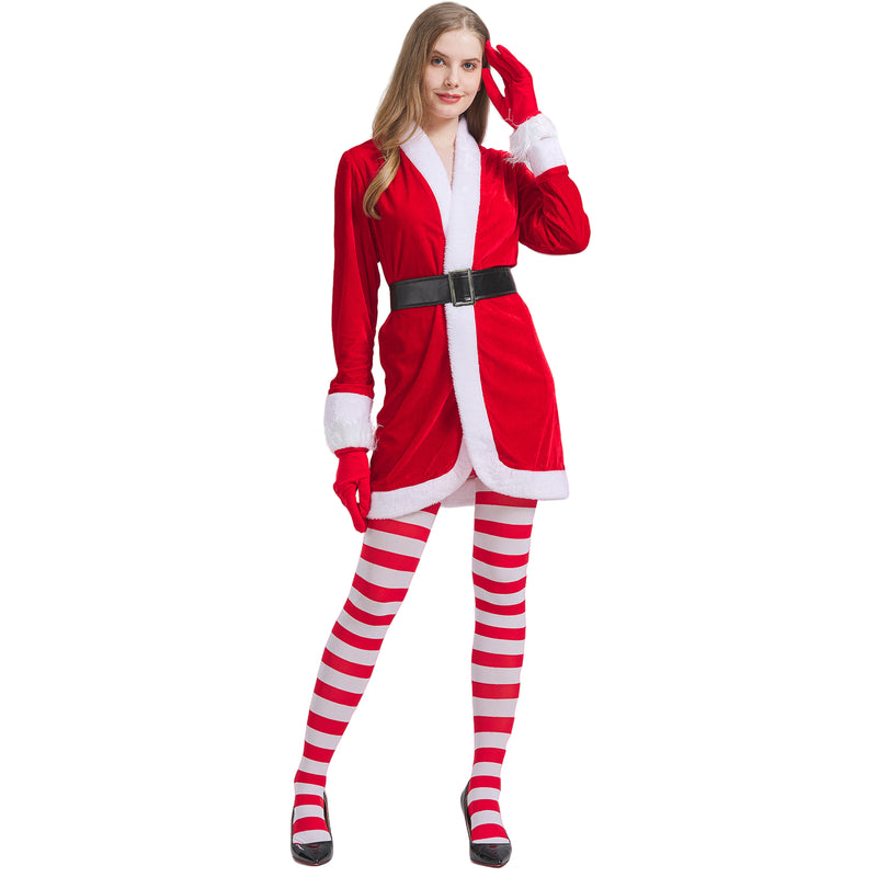 Women Christmas Party Event Cosplay Costume Red Coat Socks