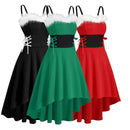 Women Christmas Party Performance Waist-strap Irregular Dress