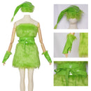 Women Christmas Plush Green Tight Dress Gloves Sashes Hat