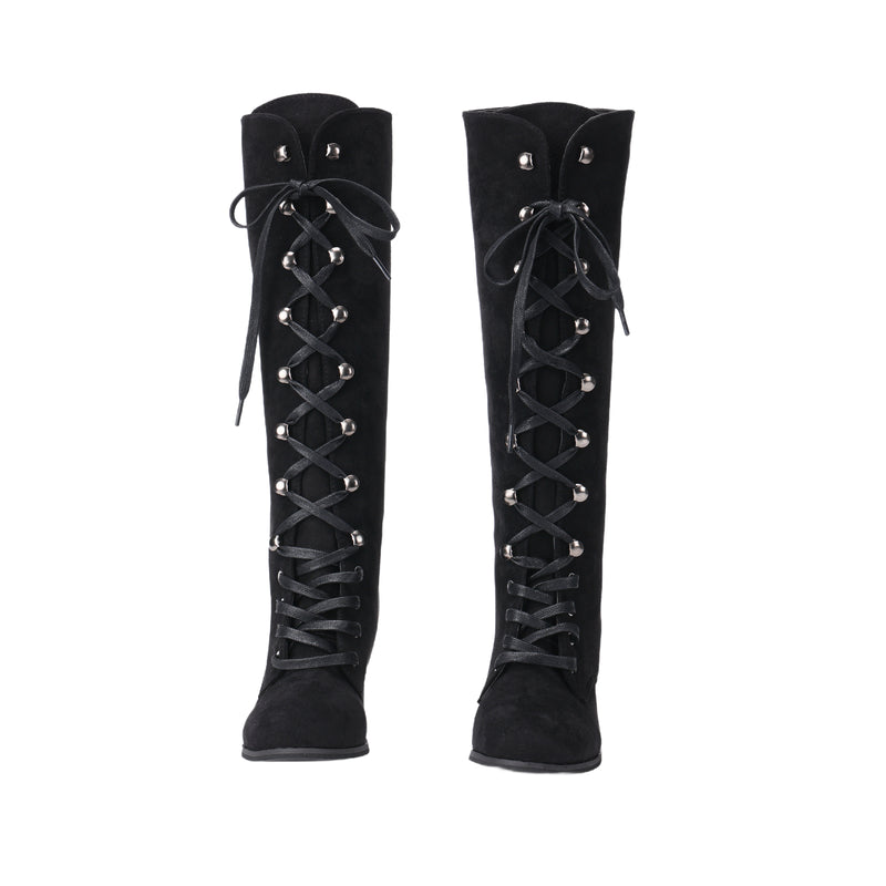 Women Chunky Heel Knee High Boots Medieval Victorian Cosplay Shoes