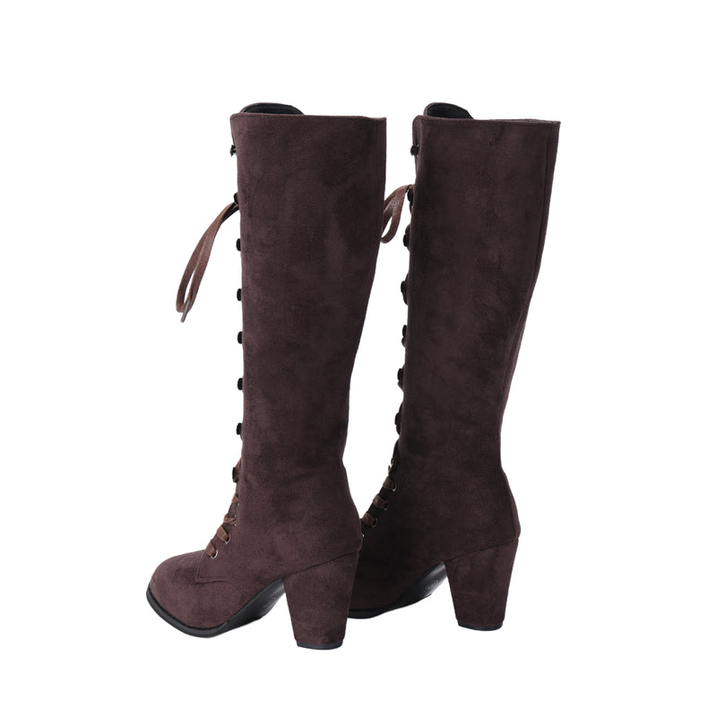 Women Chunky Heel Knee High Boots Medieval Victorian Cosplay Shoes