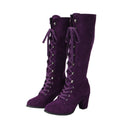 Women Chunky Heel Knee High Boots Medieval Victorian Cosplay Shoes - AwwwCos
