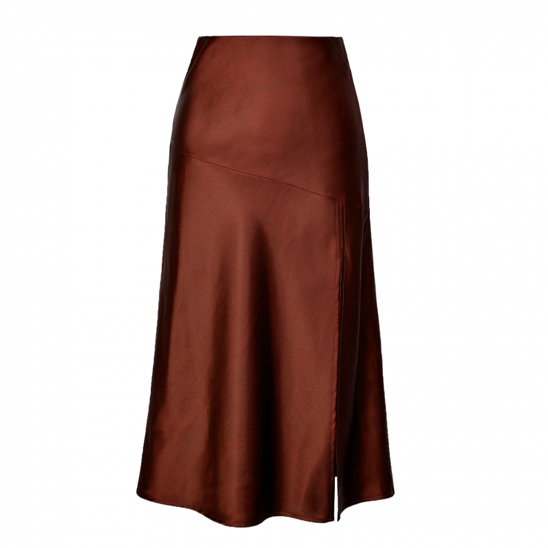 Women Cocktail Party Wedding Elegant Spring High Waist Midi Satin Skirts