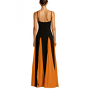 Women Color Block Pleated Maxi Sling Dress Low Cut Patchwork Swing Gown - AwwwCos