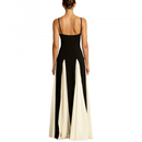 Women Color Block Pleated Maxi Sling Dress Low Cut Patchwork Swing Gown - AwwwCos