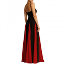 Women Color Block Pleated Maxi Sling Dress Low Cut Patchwork Swing Gown - AwwwCos