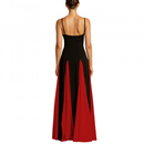 Women Color Block Pleated Maxi Sling Dress Low Cut Patchwork Swing Gown - AwwwCos