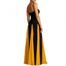 Women Color Block Pleated Maxi Sling Dress Low Cut Patchwork Swing Gown - AwwwCos