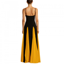 Women Color Block Pleated Maxi Sling Dress Low Cut Patchwork Swing Gown - AwwwCos