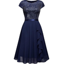 Women Elegant Glitter Sequin Ruffle Style Cocktail Prom Evening Dress - AwwwCos
