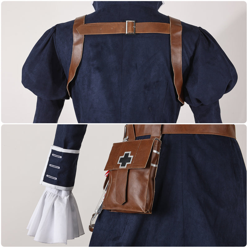 Women Game FGO Oberon Cosplay Costume Puff Sleeve Navy Blue Dress - AwwwCos