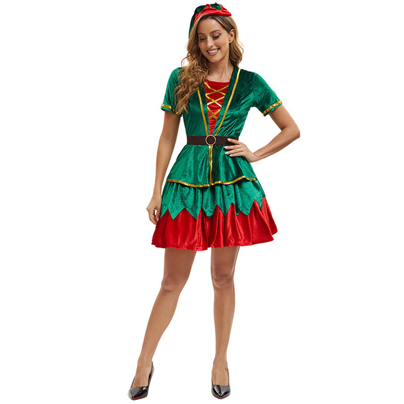 Women Female Christmas Mrs Claus Elf Cosplay Costume Accessory Full Set - AwwwCos